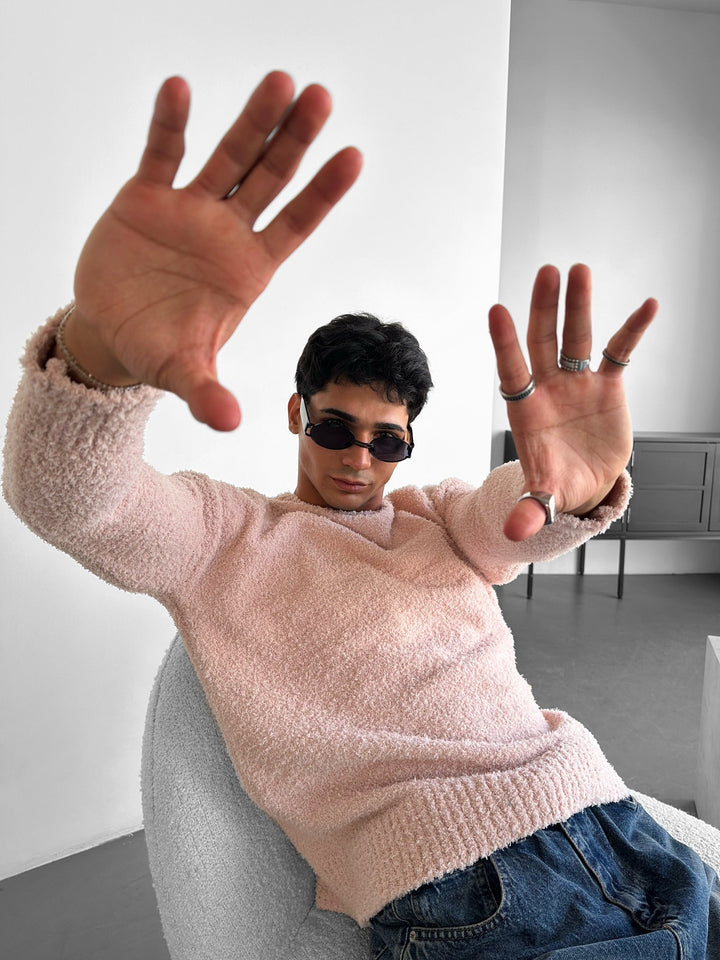 Oversize Plush Pullover - Różowy Dym