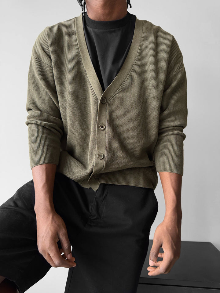 Oversize Crop Cardigan - Khaki