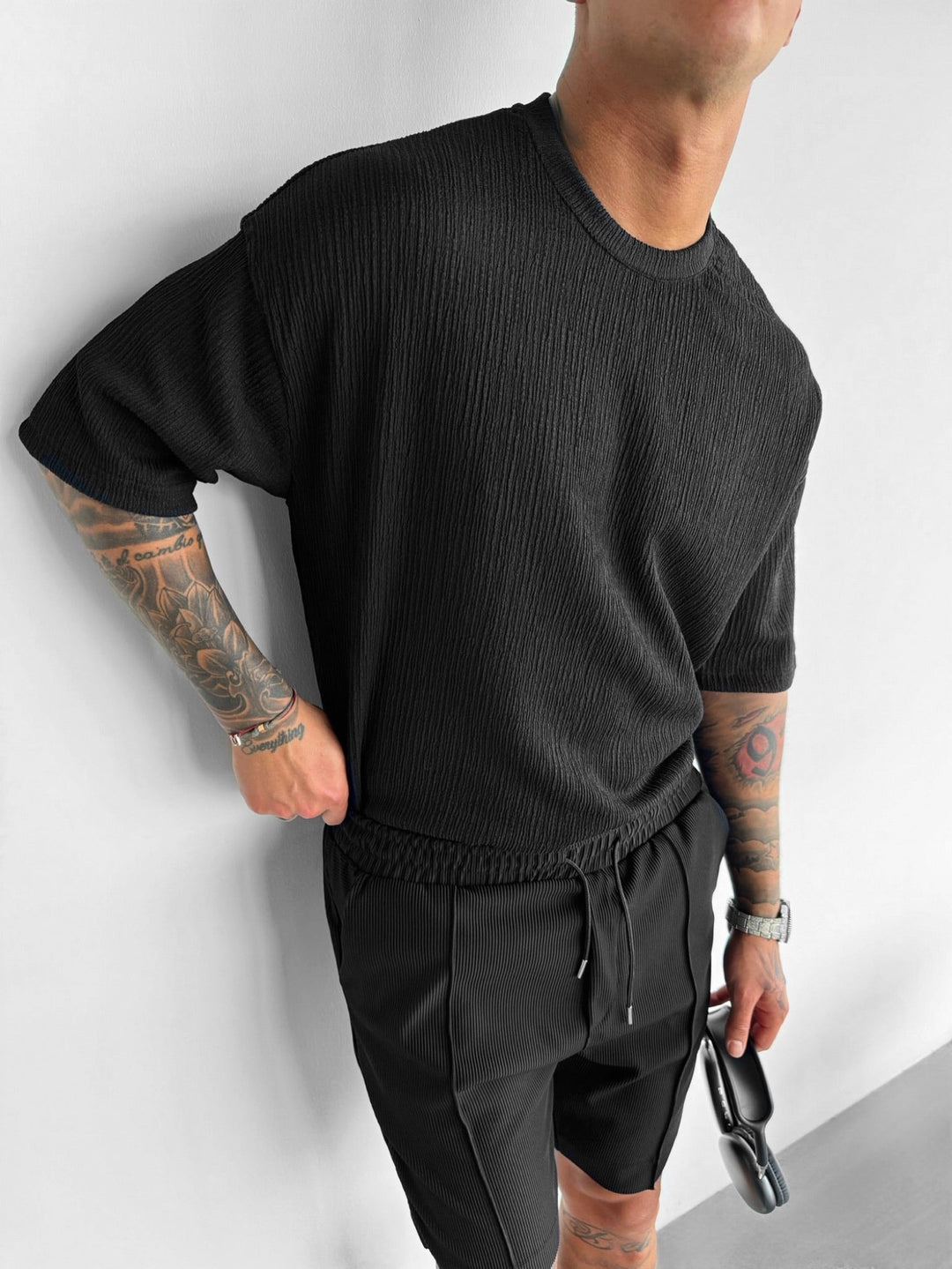 Oversize T-shirty z krepy - Czarny