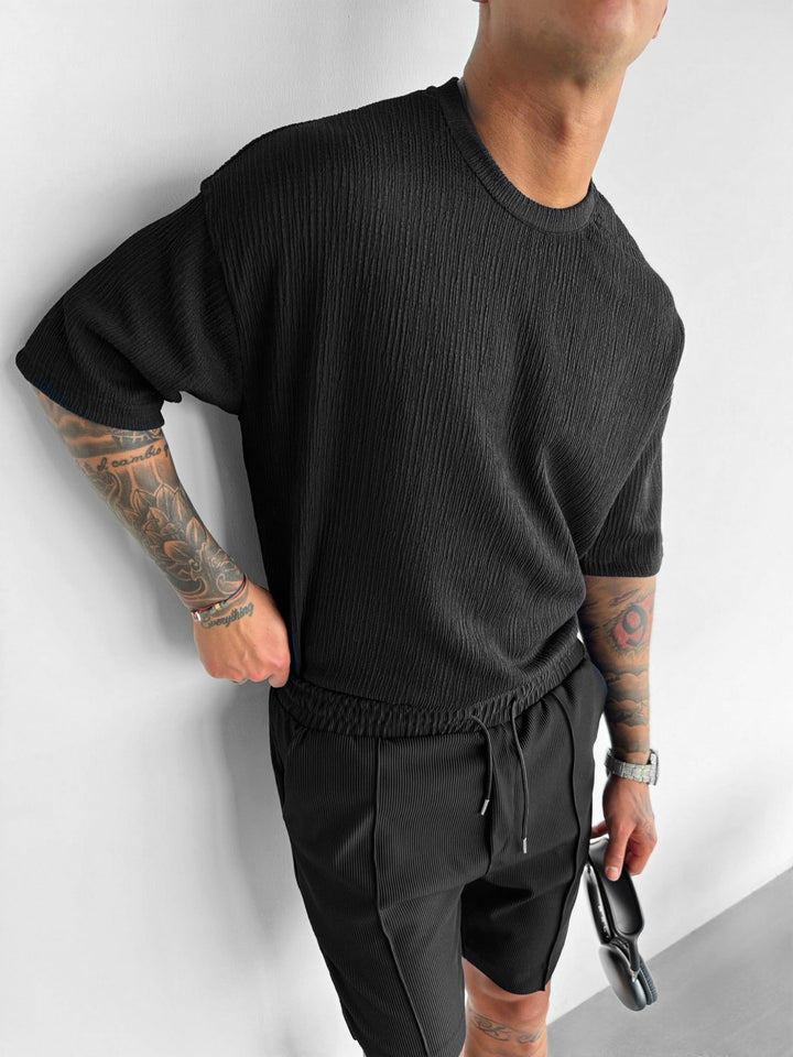 Oversize T-shirty z krepy - Czarny