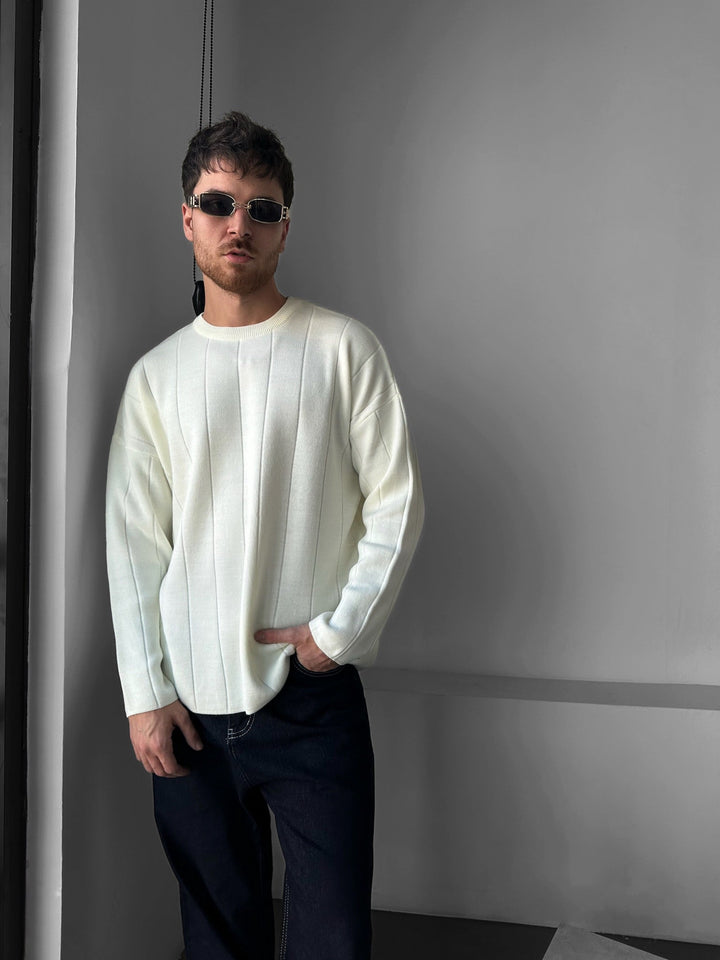 Sweter Oversize Lines - Ecru