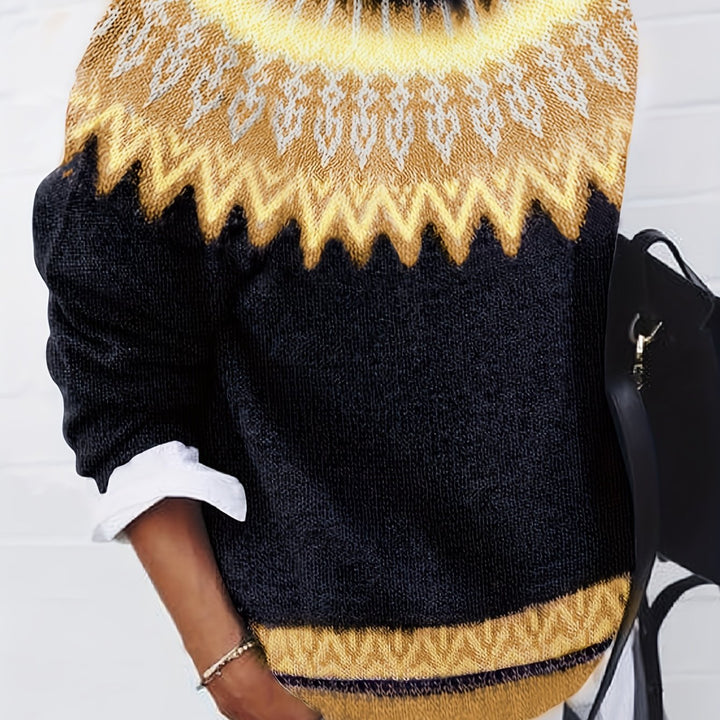Chunky Jacquard Round szyja sweter