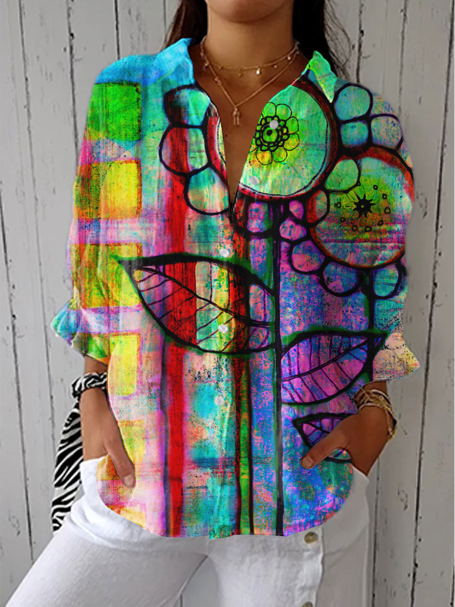 Stylowy Multicolor artystyczny bluzka