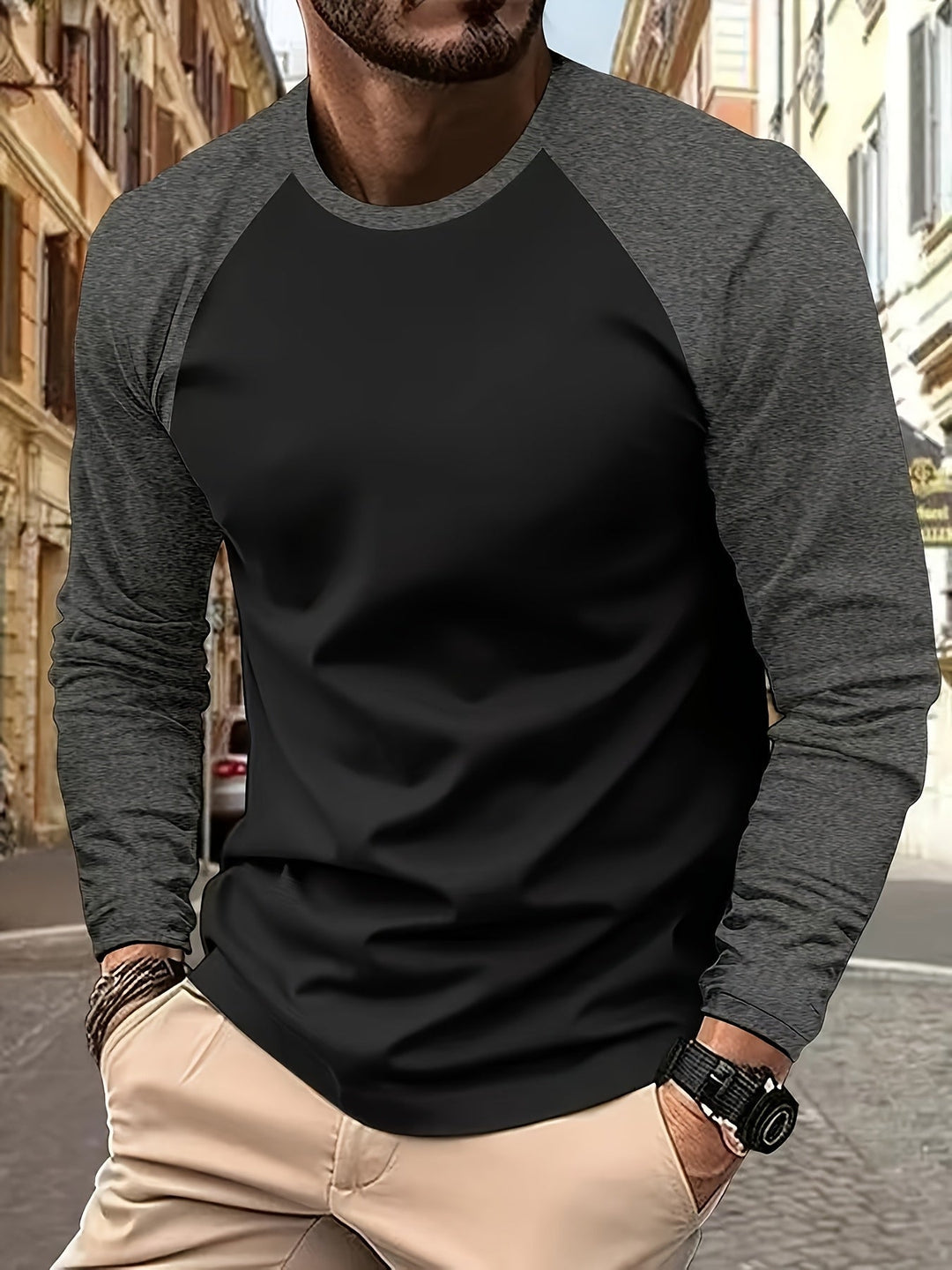 Two-Tone Raglan długi-rękaw top