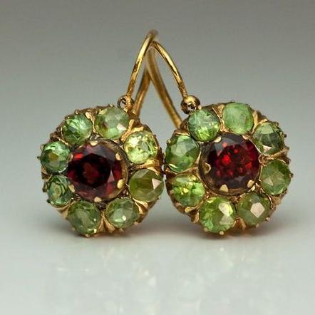 Stylowy Red i Green Crystal Earring