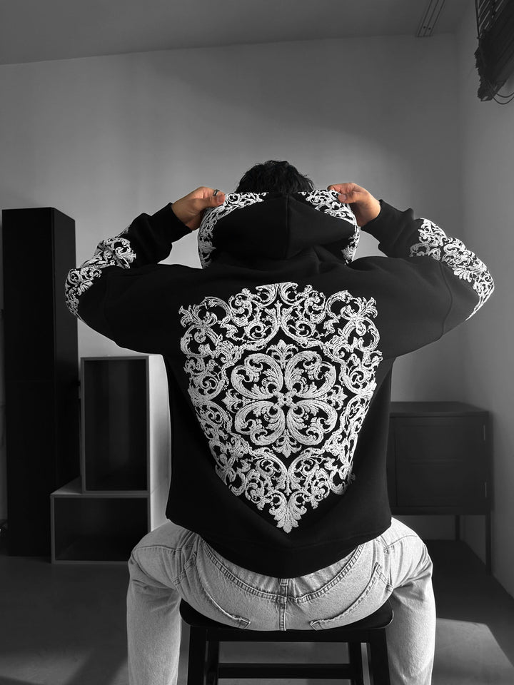 Hoodie z wzorem na dużym tle - Czarny i Biały