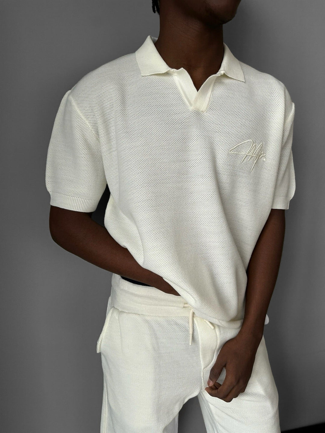 Oversize Polo T-Shirt z Wydrukiem - Ecru
