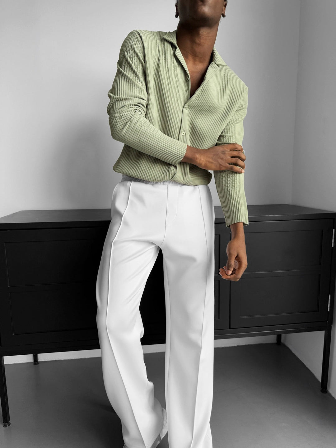 Oversize Ribbed Long Arm Shirt - Zielony