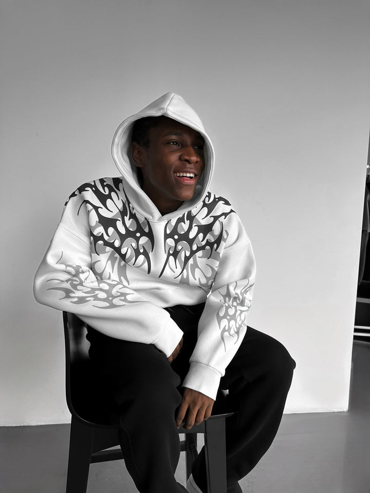 Oversize Tribal Hoodie - Ecru