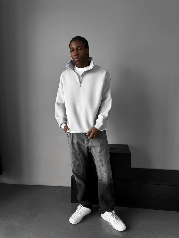 Oversize Polo Sweatshirt z Pół-Zipem - Szary