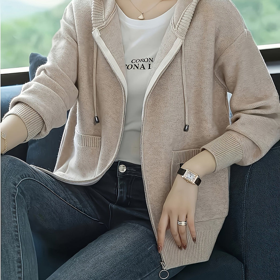 Przytulny Zip-Up z kapturem kardigan
