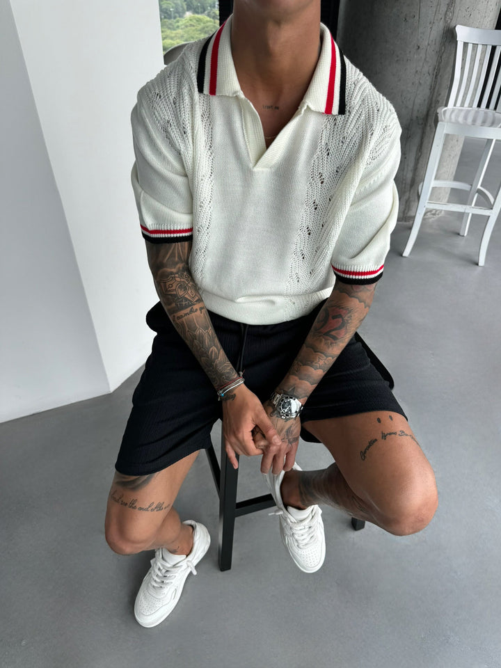 Koszulka Polo Slim Fit z Detailem - Ecru