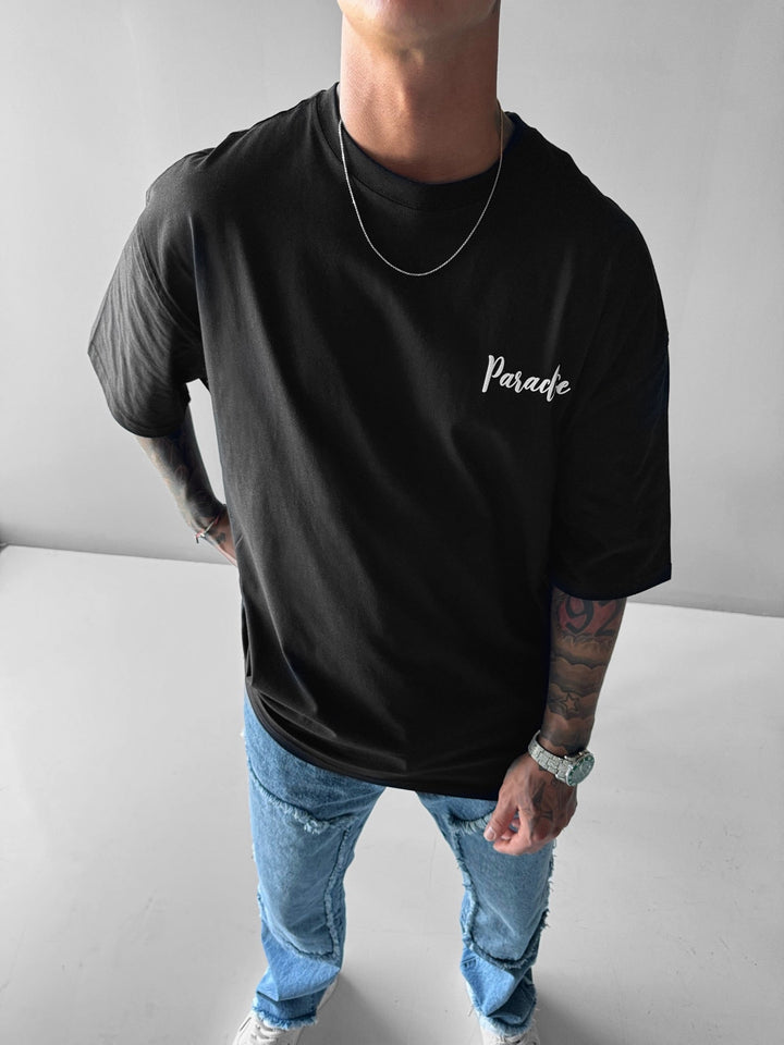 T-shirt Oversize Parrot Paradise - Czarny i Różowy