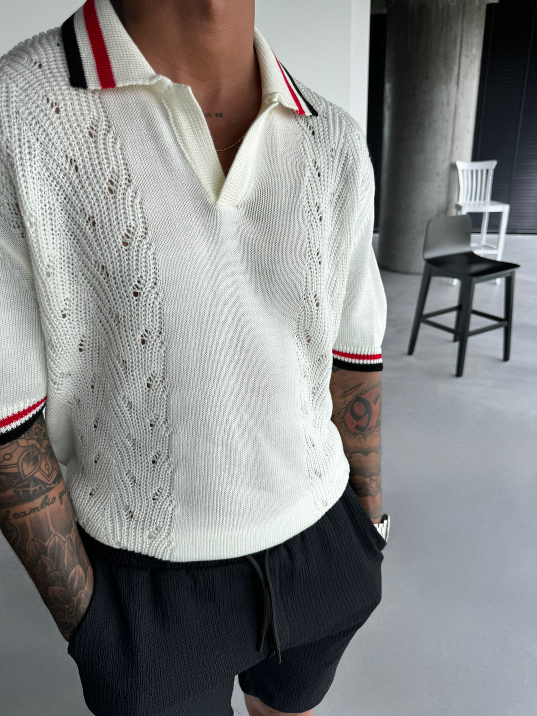 Koszulka Polo Slim Fit z Detailem - Ecru