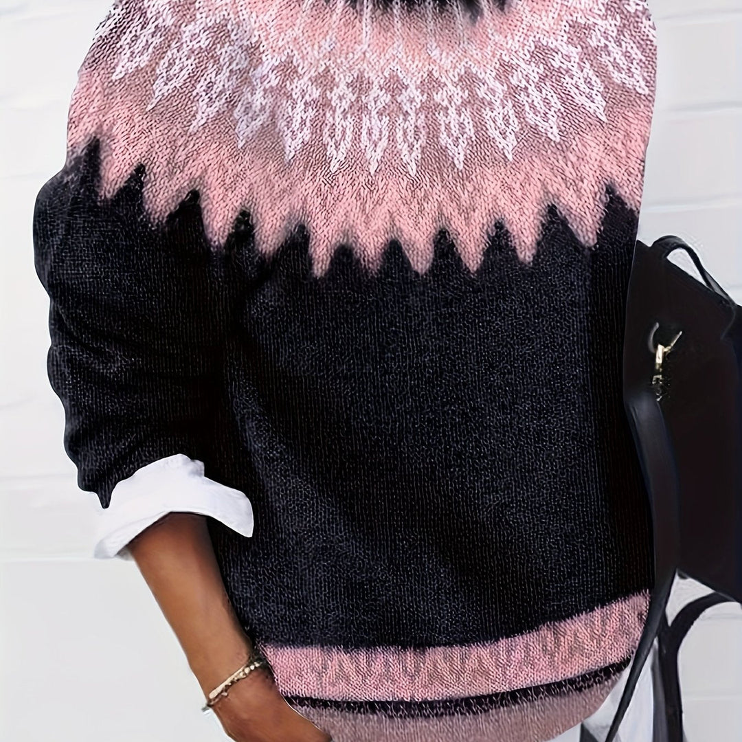 Chunky Jacquard Round szyja sweter