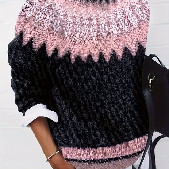 Chunky Jacquard Round szyja sweter