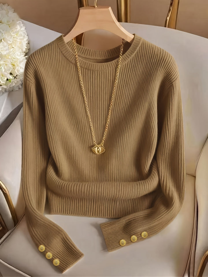 Prążkowany Button-Cuff sweter