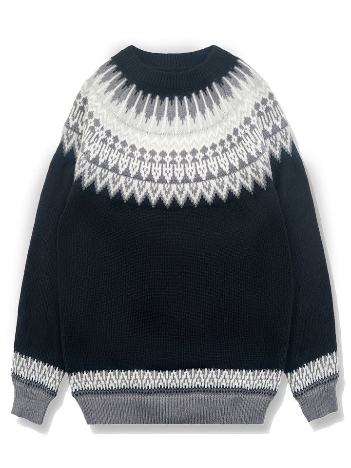 Chunky Jacquard Round szyja sweter