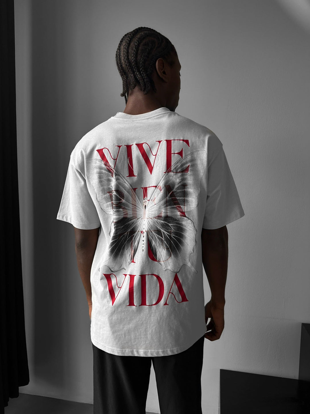 Oversize "Vive Bien Tu Vida" T-Shirt - Szary