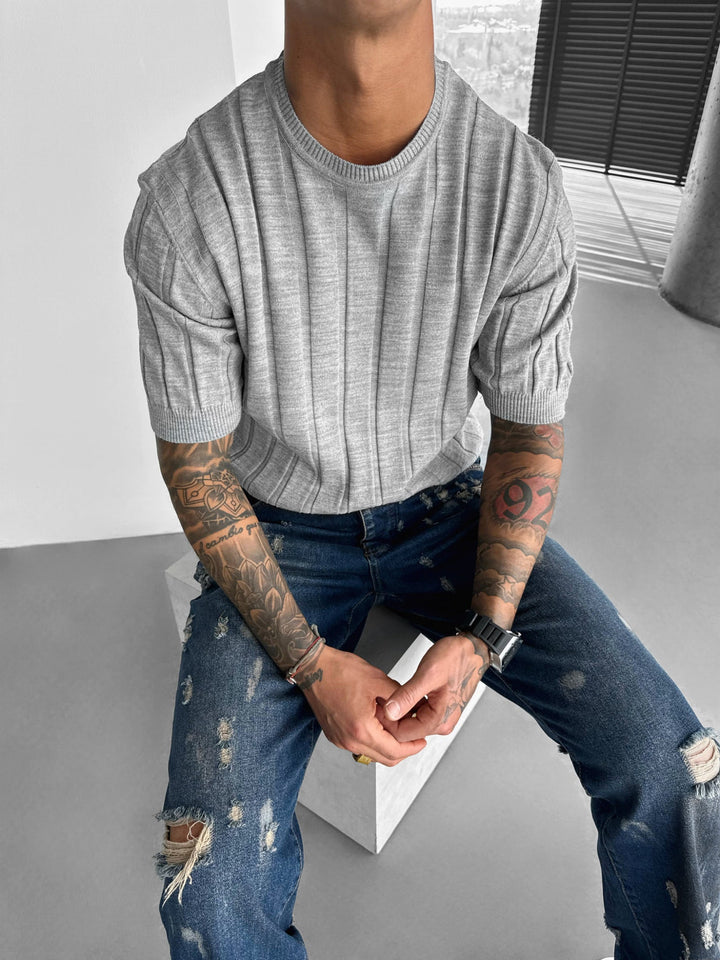 T-shirt Regular Fit z dzianiny - Szary