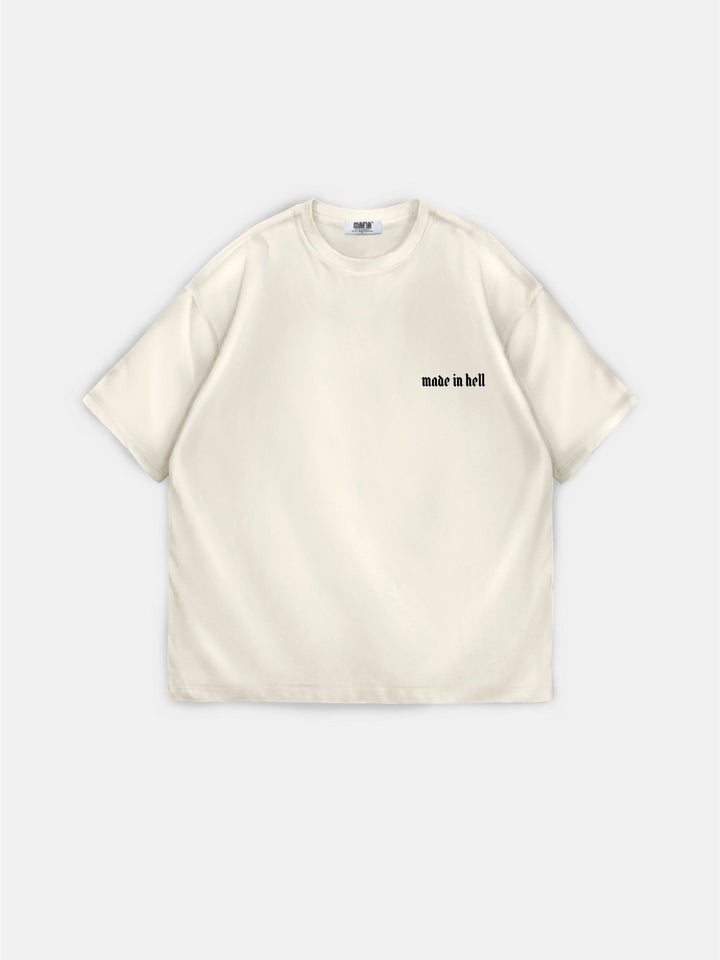 Oversize T-shirt Made in Hell - Beżowy