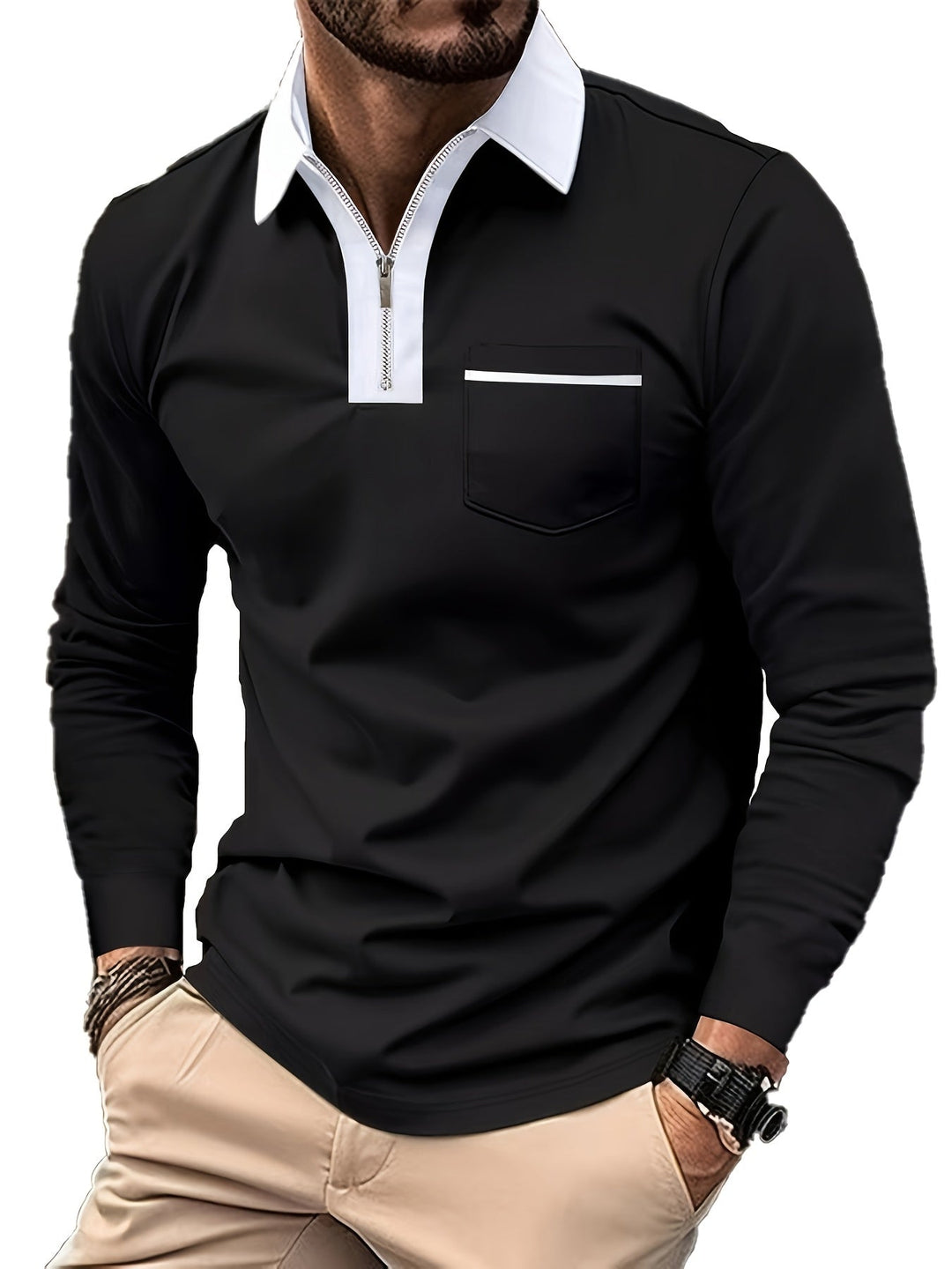 Elegancki zamek-kołnierz koszulka polo