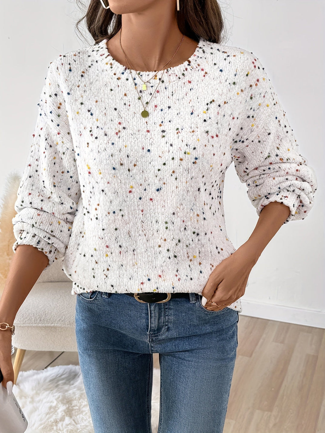 Speckled Round szyja sweter