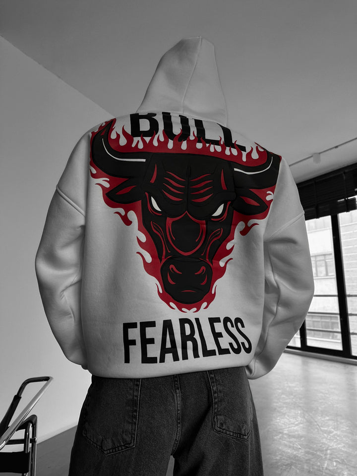 Oversize Bull Fearless Hoodie - Biały