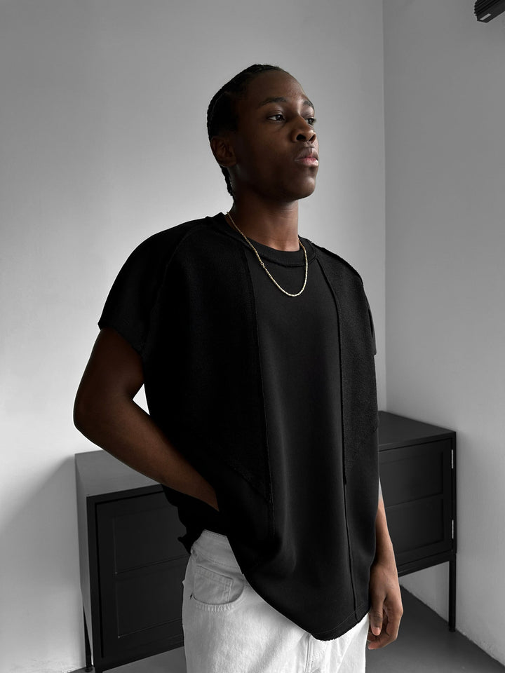 Oversized T-shirt z detalami w kształcie skrzydeł - Czarny
