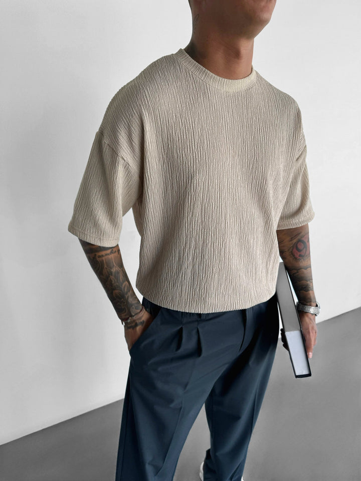 Oversize T-shirty z krepy - Beżowy