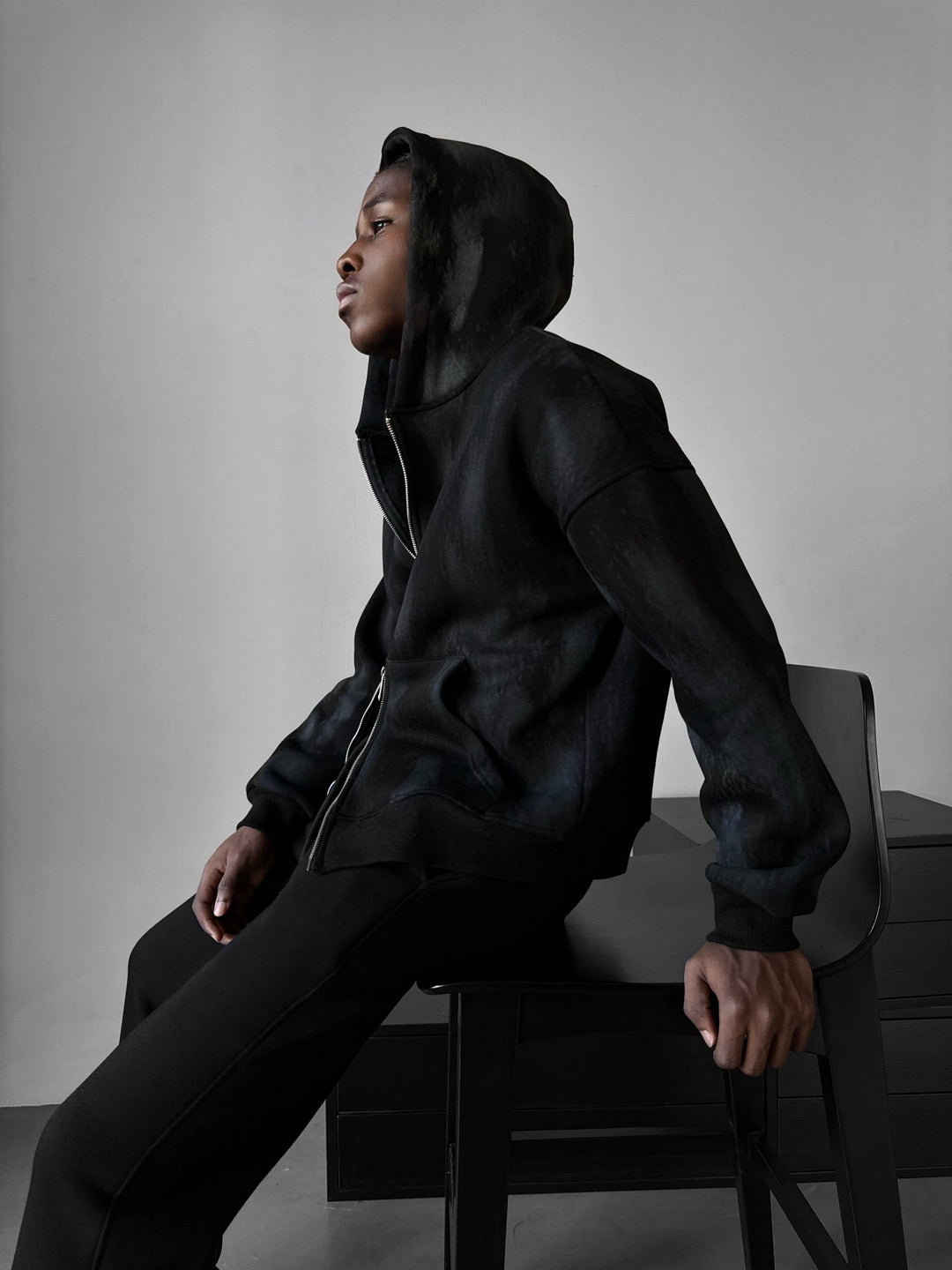 Oversize Effect Prana Zipper Hoodie - Czarny