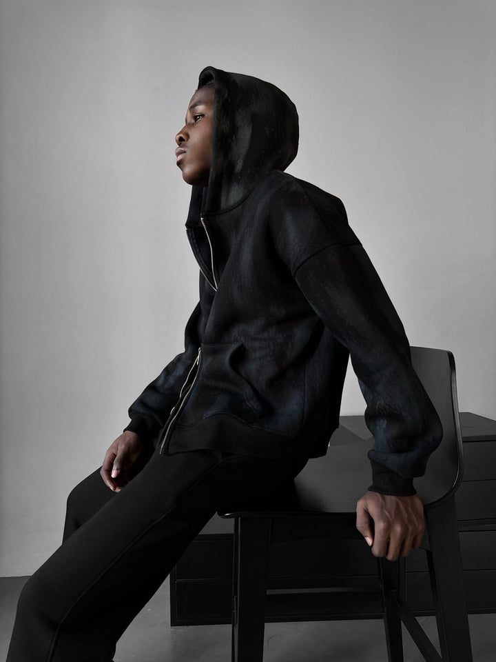 Oversize Effect Prana Zipper Hoodie - Czarny