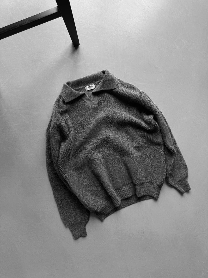Sweter z dzianinowym kołnierzem - Antracyt
