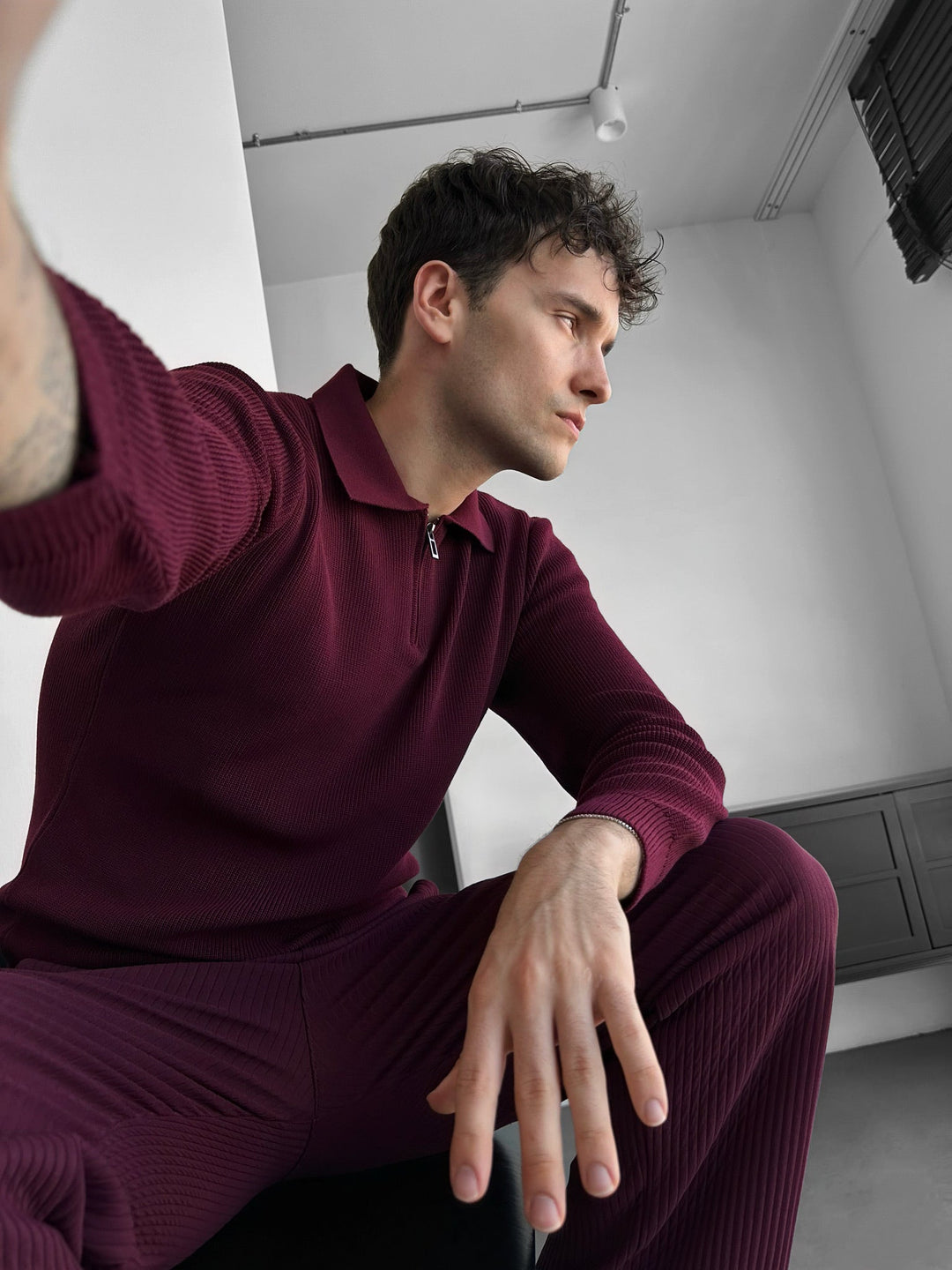 Luźny Sweter Polo - Bordeaux
