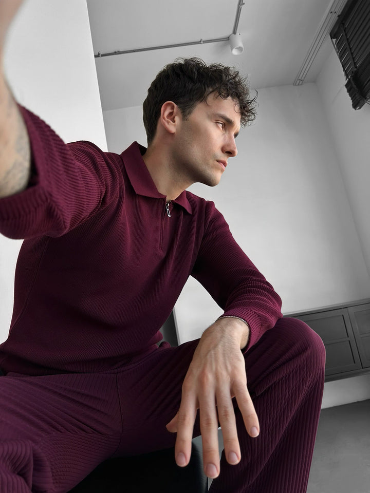 Luźny Sweter Polo - Bordeaux