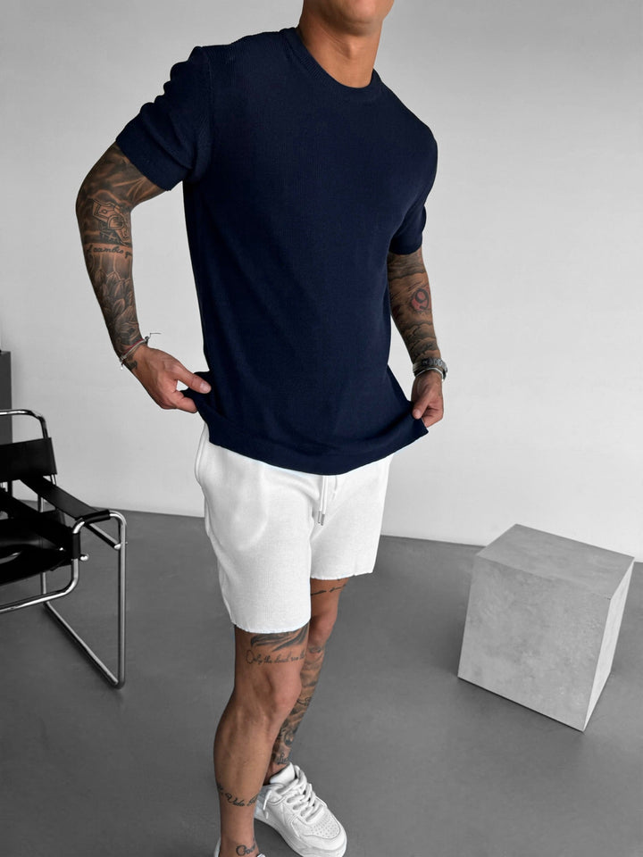 Oversize T-Shirt dzianinowy - Granatowy