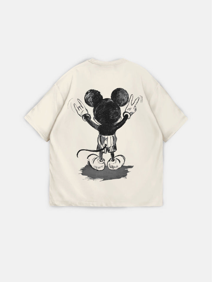 T-shirt Oversize z Myszką - Beżowy