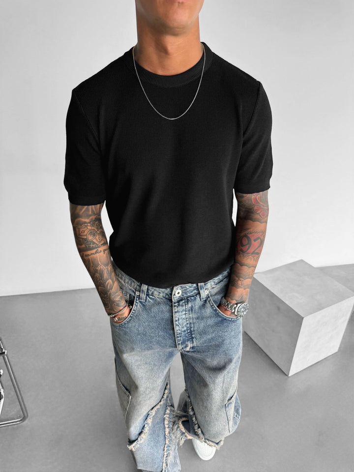 Oversize T-shirt dzianinowy - Czarny