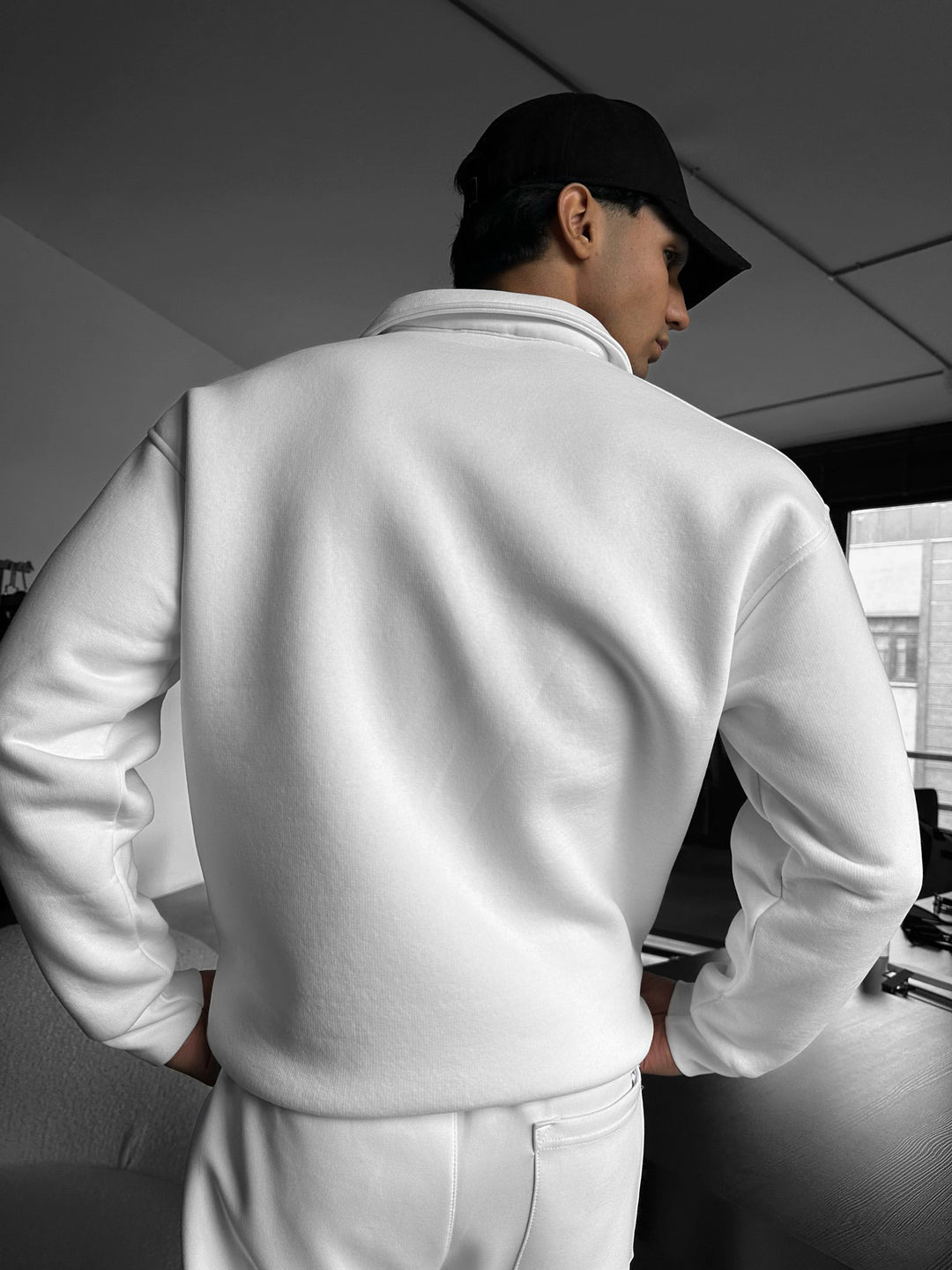 Oversize Basic Polo Sweatshirt - Biały