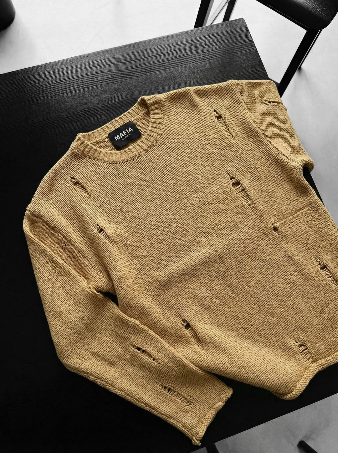 Oversize Torn Sweater - Camel