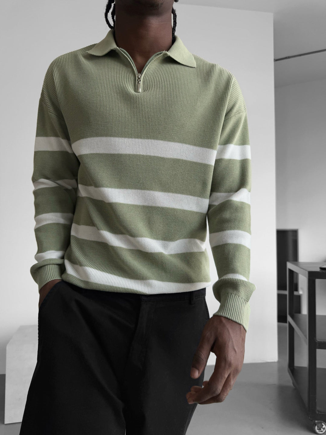 Oversize Dzianinowy Krótki Polo Sweter - Miętowy