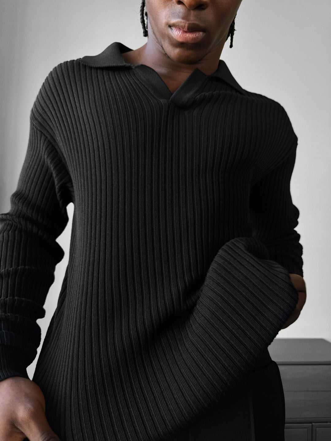 Sweter Polo Slim Fit - Czarny