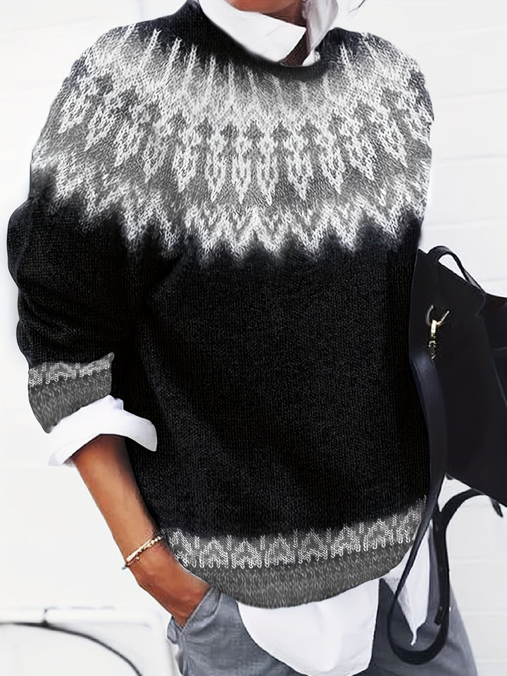 Chunky Jacquard Round szyja sweter