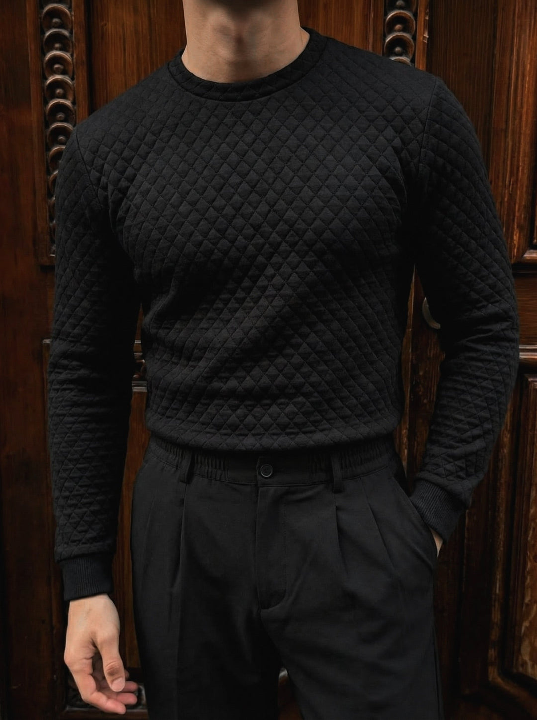 Sweter Slim Fit z teksturą - Czarny