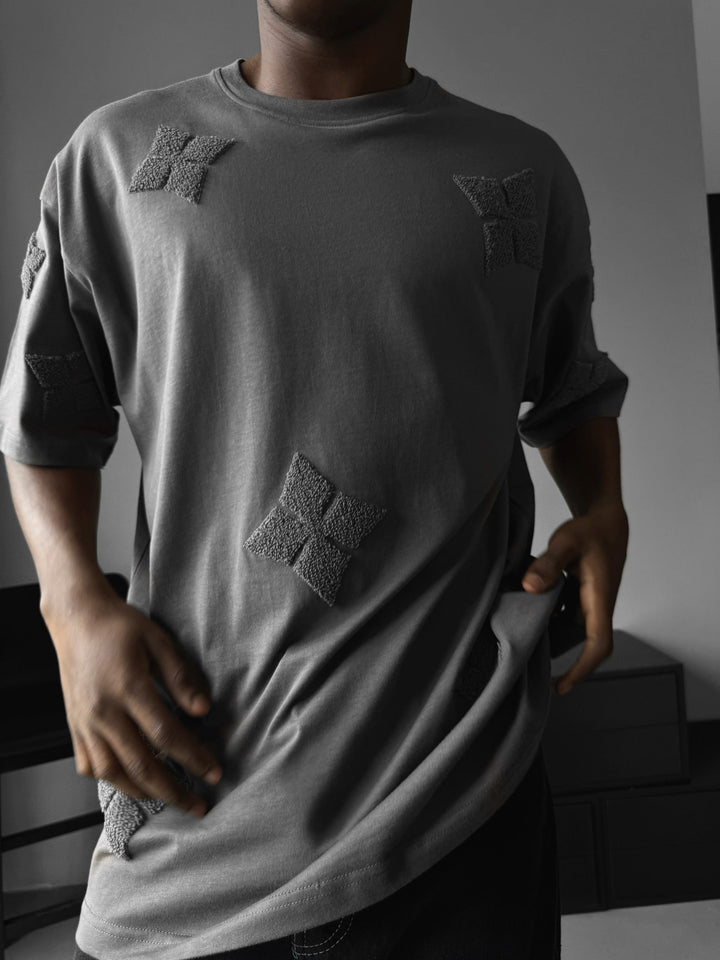 T-Shirt Oversize Szczegółowy - Antracytowy
