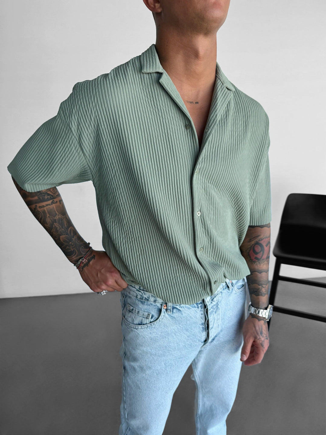 Oversize Ribbed Shirt - Zielony
