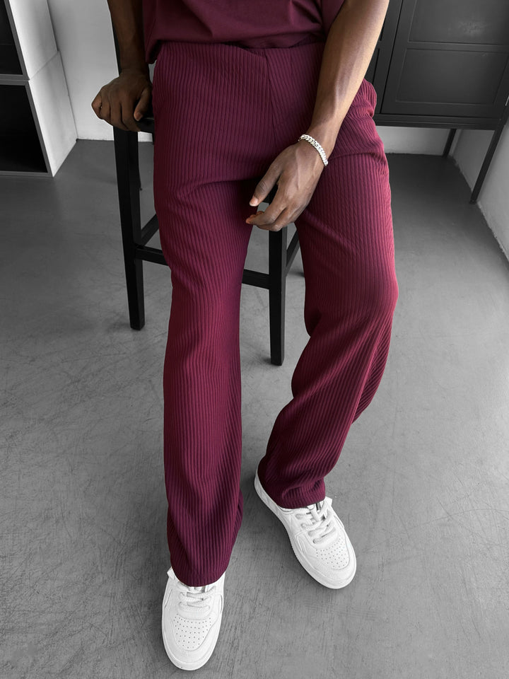Luźne Spodnie Ribbed - Bordeaux