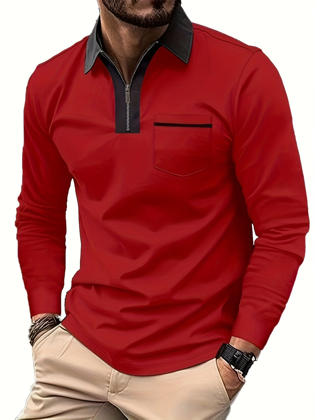 Elegancki zamek-kołnierz koszulka polo