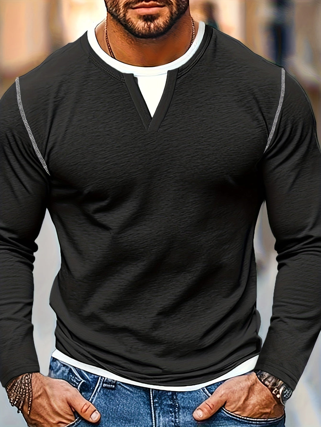 Elegancki Notch-Neck koszula henley