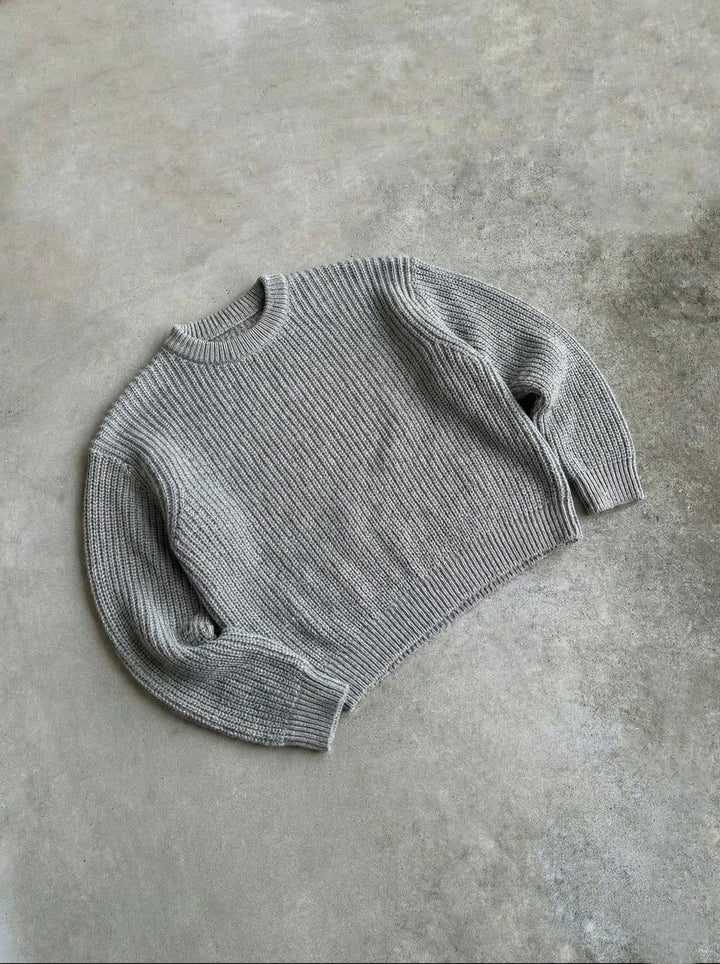 Sweter Oversize z Strukturą - Szary